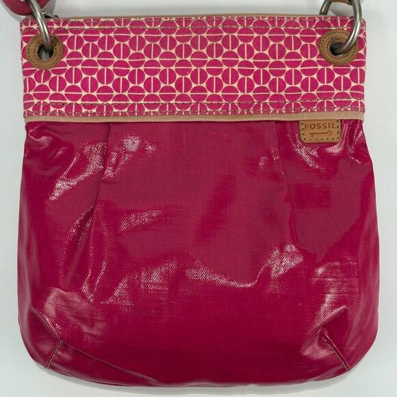 FOSSIL KEY-PER Pink Canvas CROSSBODY BAG Shoulder Bag Purse Geometric Print - Picture 3 of 11